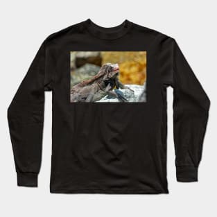 Open Mouthed Iguana on Rock Long Sleeve T-Shirt